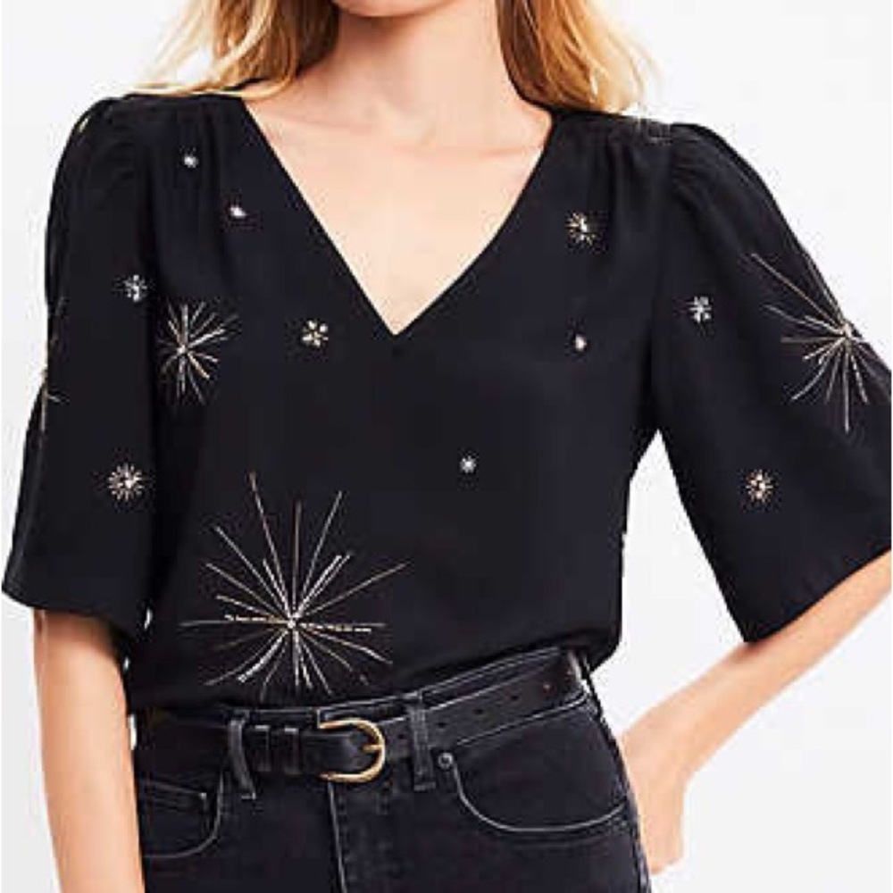 Petite Embellished V-neck Top | S | Loft